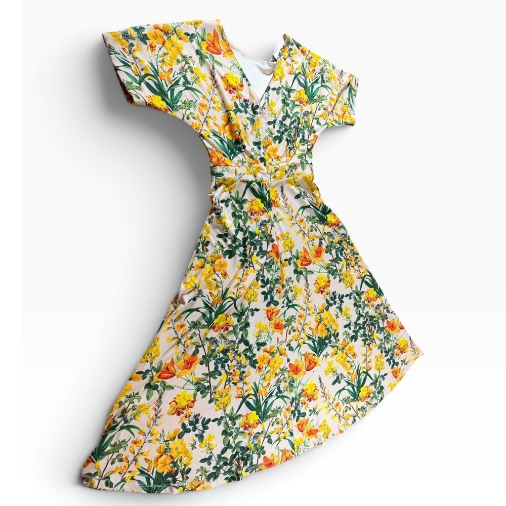 Alexia Admor Floral Short Sleeve Midi Dress Yellow Floral A-Line  SZ XS - Picture 12 of 16